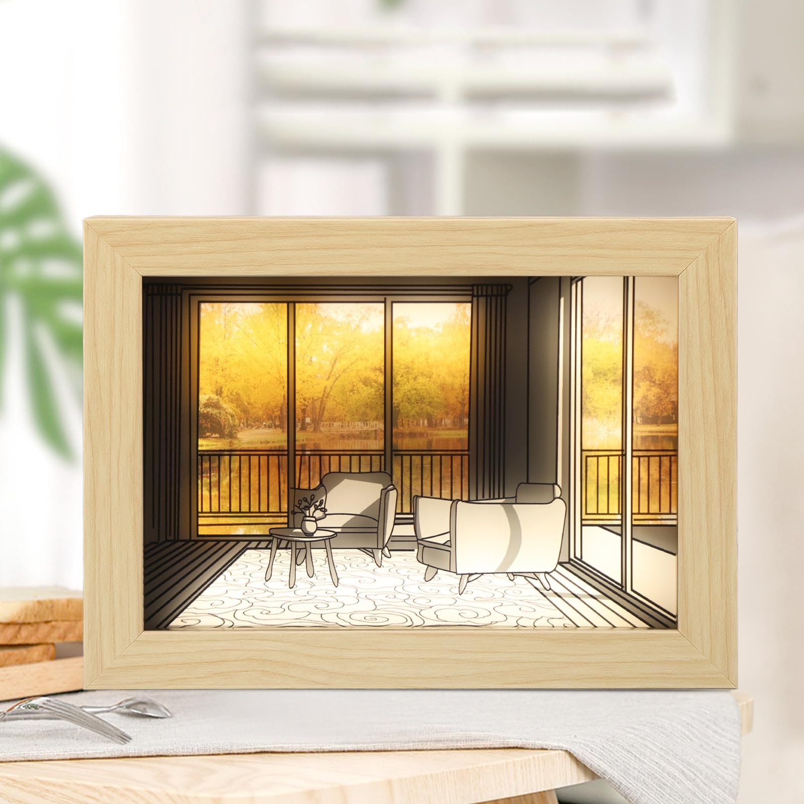 Amazon.co.jp: LED光る写真、木製フレーム広く使用されている日本の